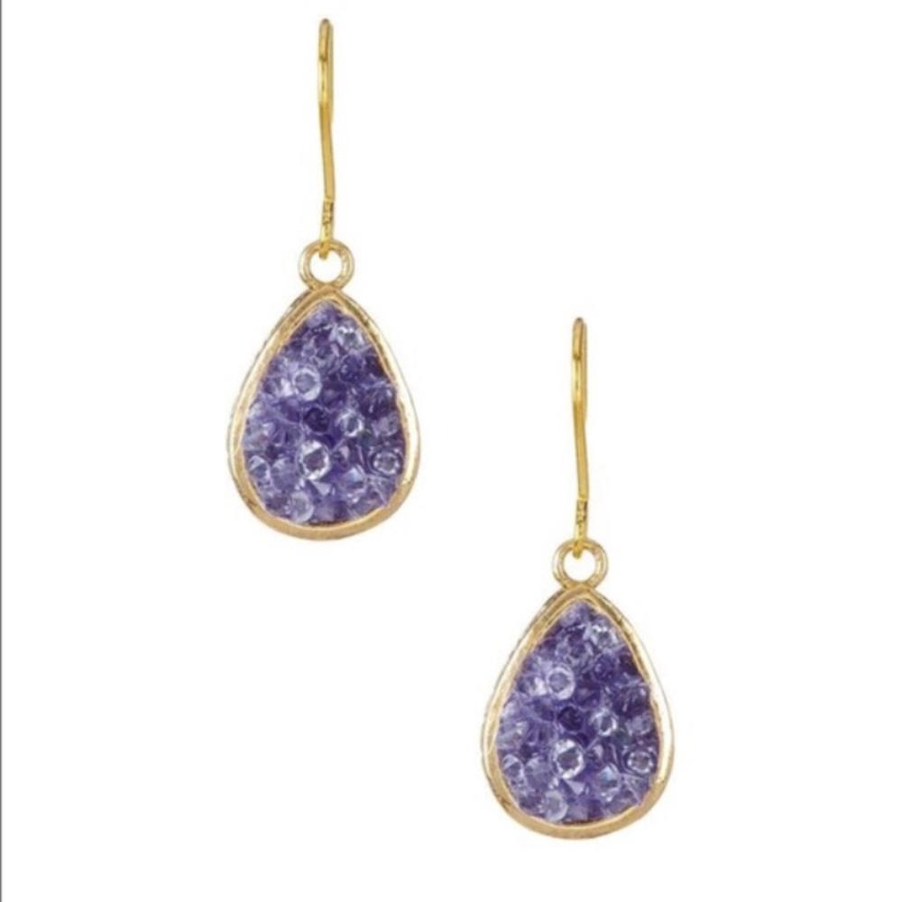 Purple druzy rock crystal earrings